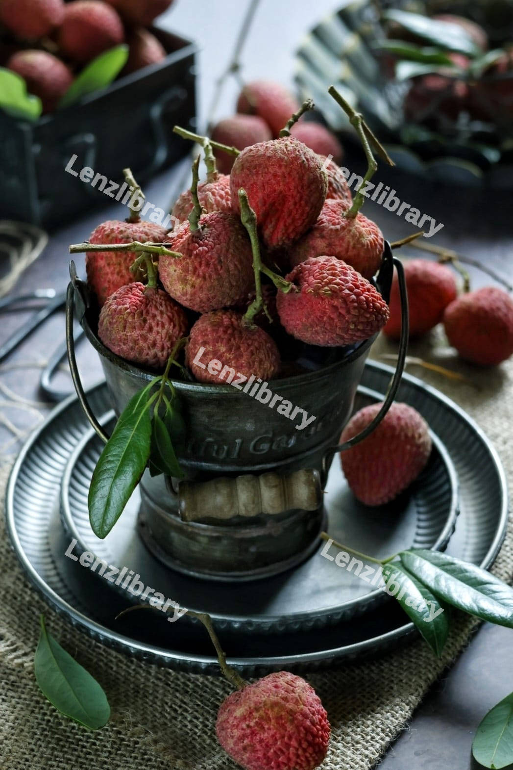 Lychee fruit placed in a basket